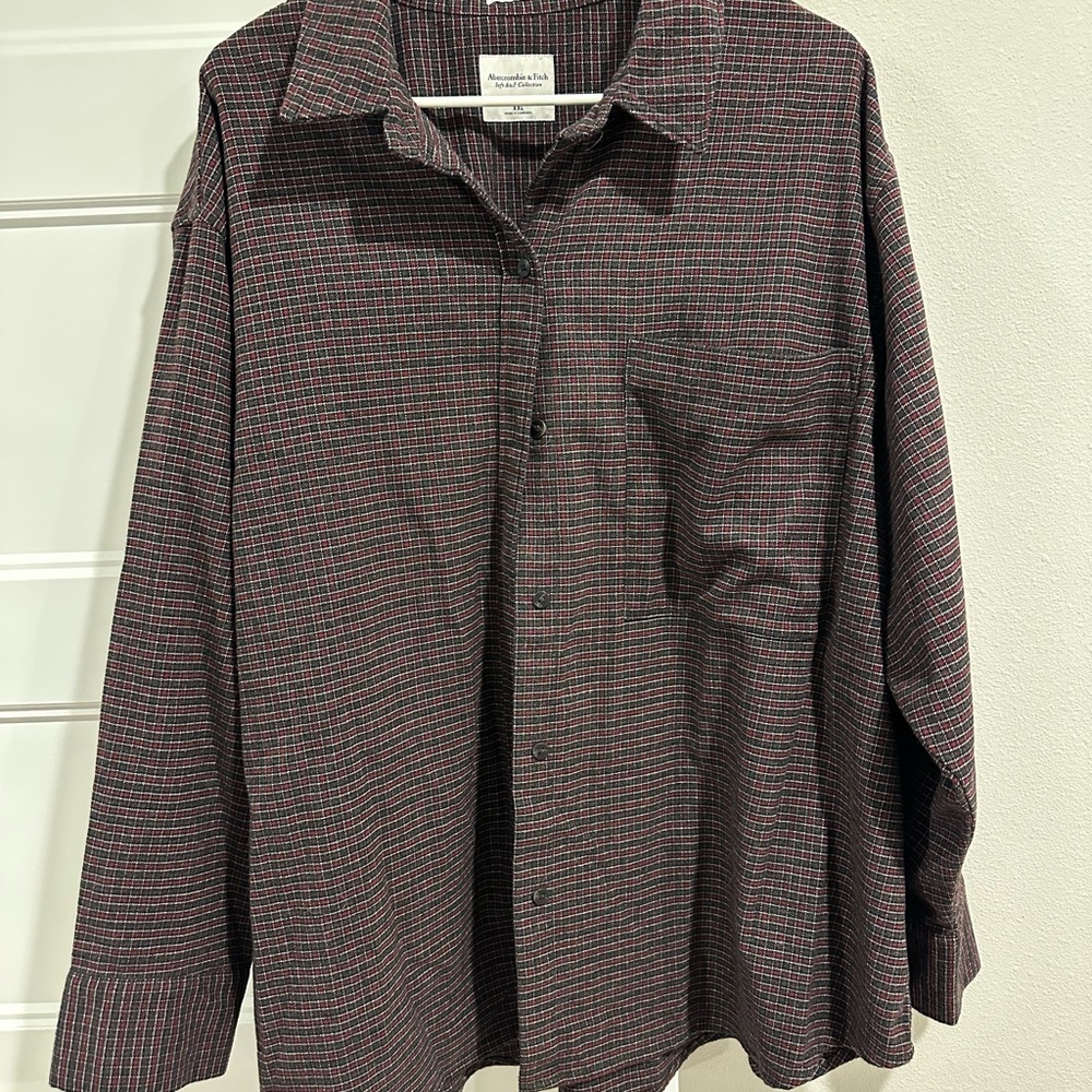 Abercrombie Soft Green and Red Checkered Flannel